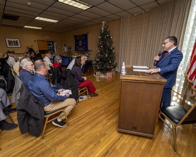NJ Senator Tony Bucco addresses attendees of the NJ State Medal Ceremony 12 17 25